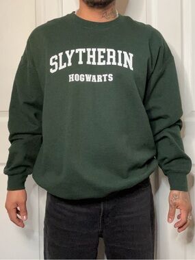 Gildan Dark Green 'Slytherin Hogwarts' Crewneck Sweatshirt with White Print